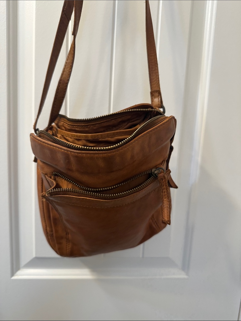 Cognac Brown Leather Crossbody Bag